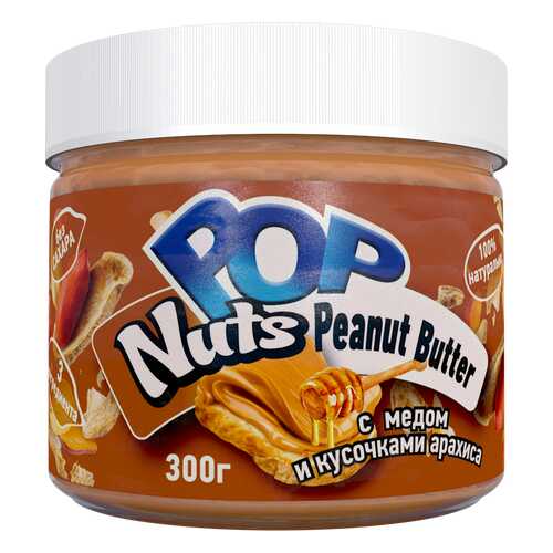 Арахисовая паста POP Nuts Peanut Butter с медом и кусочками арахиса, 300 г в ЕКА