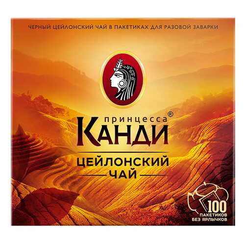 Чай черный Принцесса Канди Цейлонский 100 пакетиков без ярлыка в ЕКА