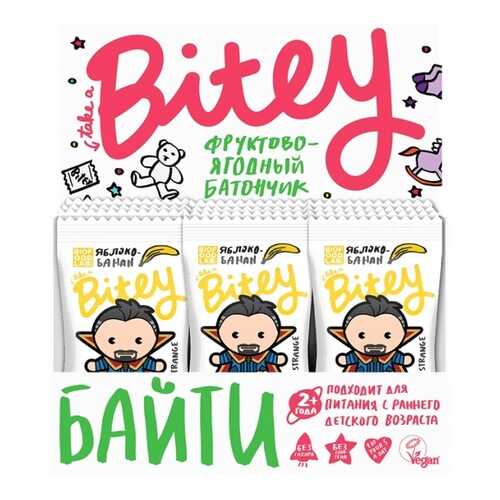 Батончик Фруктово-ягодный Bitey Яблоко-Банан 30 штук 25гр в ЕКА