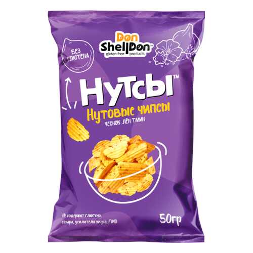 Чипсы Don Shelldon Нутсы нутовые со вкусом чеснока, льна и тмина 50 г в ЕКА