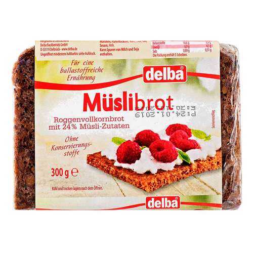 Хлеб Delba цельнозерновой с мюсли, 300 гр. в ЕКА
