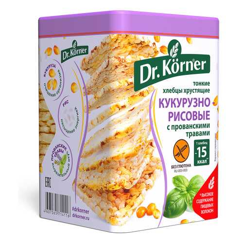 Хлебцы хрустящие Dr.Kоrner тонкие кукурузно-рисовые с прованскими травами 100 г в ЕКА