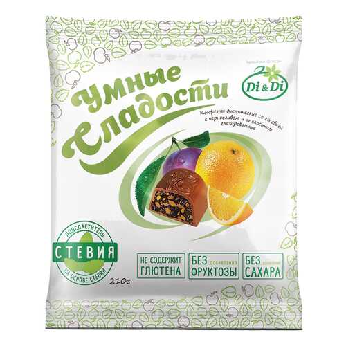 Конфеты глазированные Умные сладости со стевией черносливом и апельсином 210 г в ЕКА