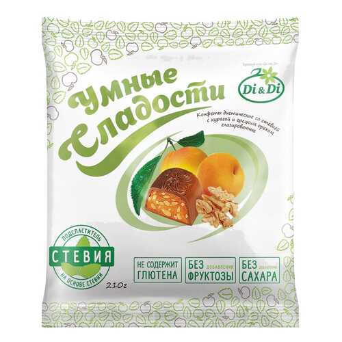 Конфеты со стевией Умные сладости с курагой и грецким орехом глазированные 210 г в ЕКА