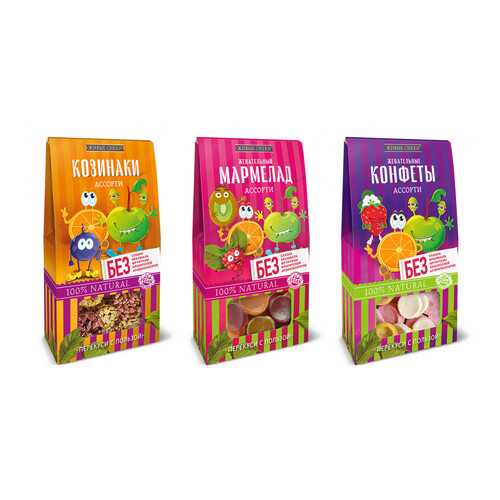 Микс Живые снеки Ассорти (Жевательные конфеты, 35г, Козинаки, 55г, Мармелад, 70г) в ЕКА
