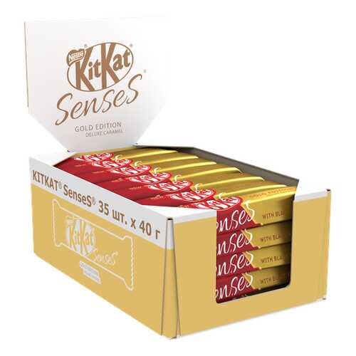 Белый шоколад KITKAT SENSES GOLD EDITION. DELUXE CARAMEL и молочный с вафлей 35шт по 40 г в ЕКА