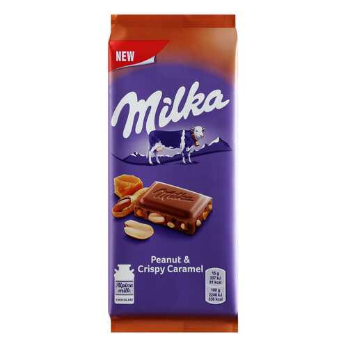 Шоколад Milka Молочный с арахисом и кусочками хрустящей карамели 90г в ЕКА
